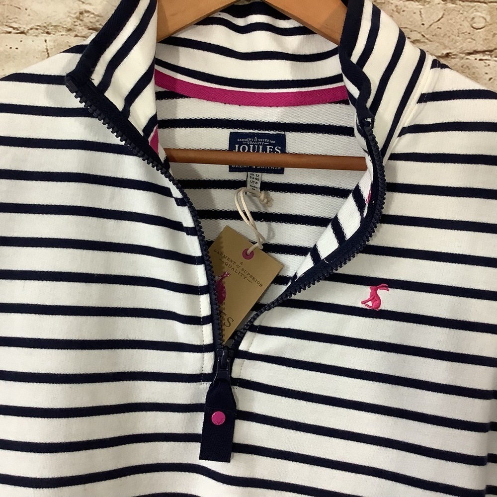 NWT UK Joules Fairdale Half Zip Sweatshirt In Cream Stripe US 8 - Picture 4 of 10